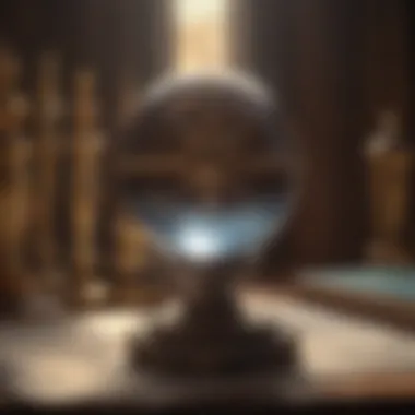 The Art of Tarot Interpretation An open book on tarot interpretation with a crystal ball in the background.