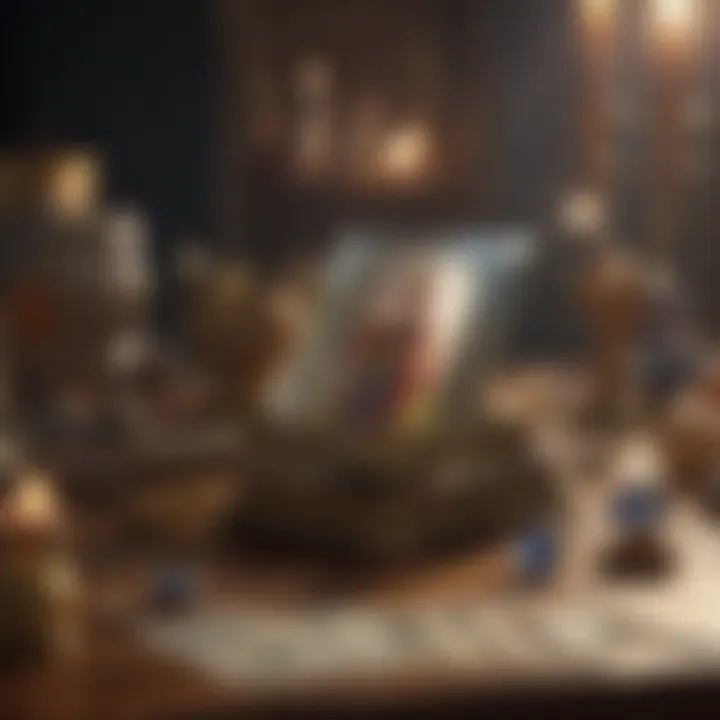 A mystical setting with tarot cards and crystals