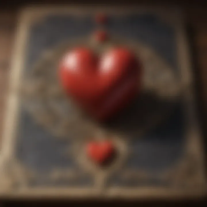 Close-up of a tarot card with a heart symbol