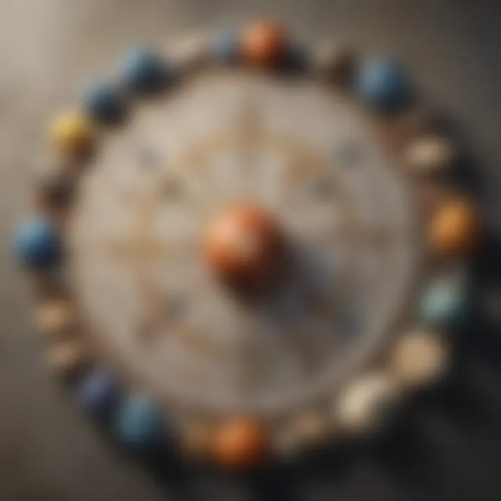 An astrological chart highlighting each zodiac sign and its stone